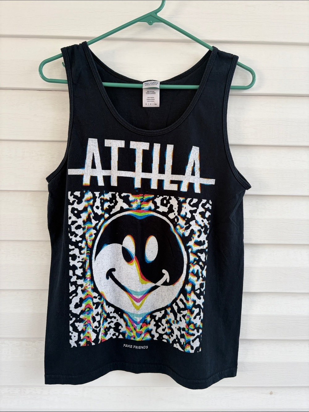 Attila Fake Friends Tour Black Graphic Tank Top - Smiley Face Print